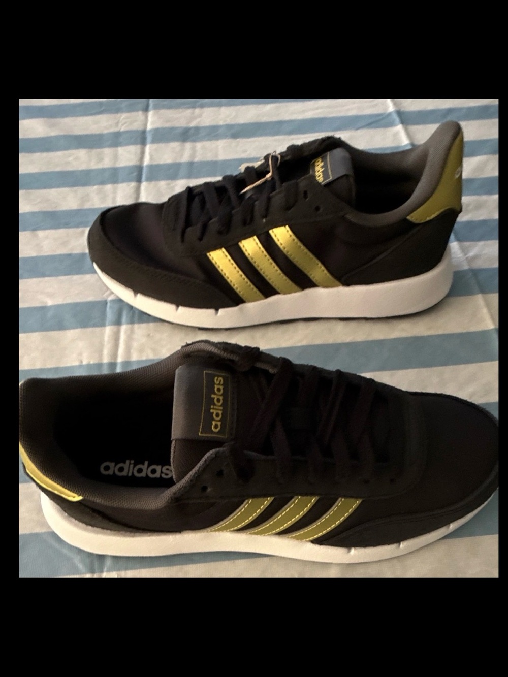 Adidas Run 60s 2.0 Black Gold Metallic Sneakers - Women’s 7.5 / Men’s 6.5